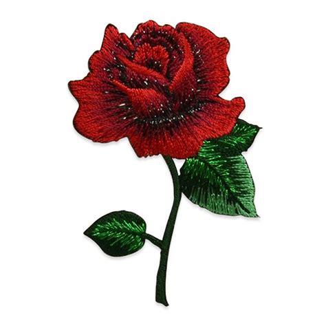 Red Rose Embroidered Applique Iron On Patch