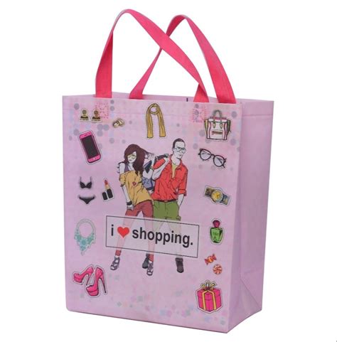 Loop Handle Light Pink Printed Non Woven Shopping Bag Capacity 5 Kg