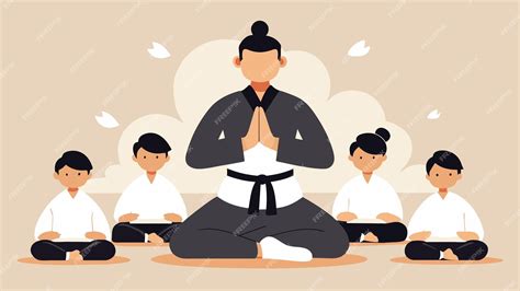premium vector  black belt sensei leads  students   group