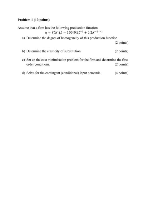 Exam N0004n 220316 Solutions 32 Problem 1 10 Points Assume That A Firm Has The Following