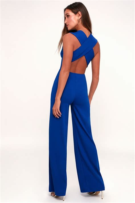 Royal Blue Jumpsuit Backless Jumpsuit Sleeveless Jumpsuit Lulus