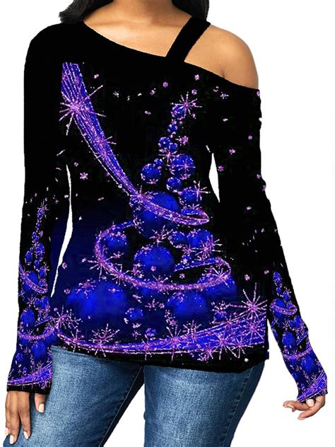 Women S Christmas Plus Size Blouse Long Sleeve Floral Cold Shoulder Tops T Shirts Walmart Canada