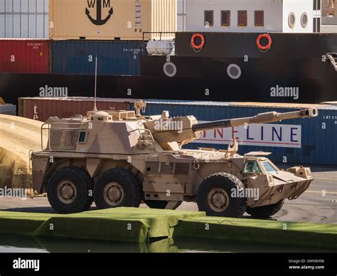 Abu Dhabi, UAE - Feb.25.2015: G6 Rhino self-propelled howitzer at IDEX ...