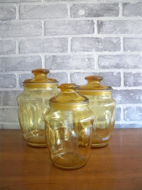 Trio Of Vintage Amber Glass Container Jars With Lids Haute Juice