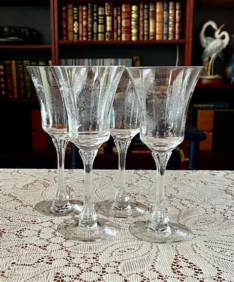 Set Of 4 Vintage Needle Etched Wine Glasses Crinoline From Heisey Glass 1939 Etsy