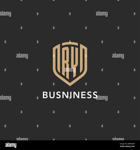 Luxury RY Logo Monogram Shield Shape Monoline Style With Gold Color And