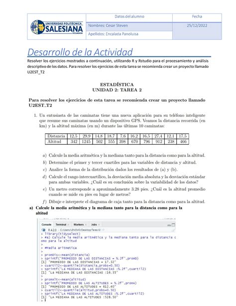 Encalada Cesar Estadistica U2 T6 Datos Del Alumno Fecha Nombres