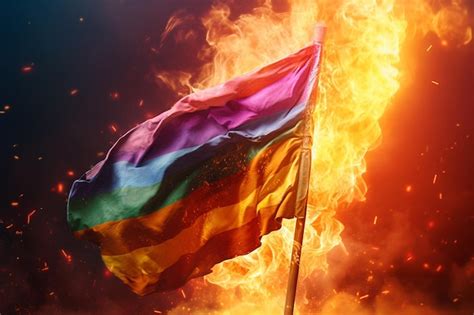 Premium AI Image | rainbow color flag burning in the fire