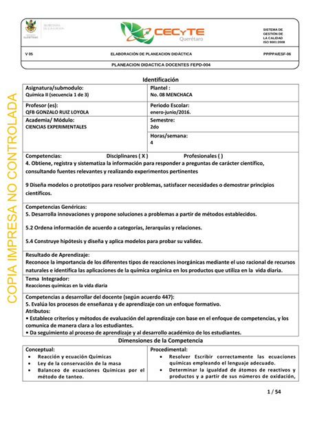 Pdf Identificaci N Ejemplos De Balanceo Por El M Todo De Xido