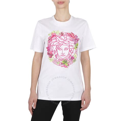 Versace Ladies Optical White Medusa Embroidered Crewneck T Shirt Brand Size 36 Us Size 0