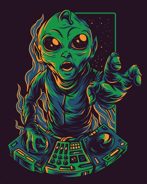 Green Alien Vector Artwork Illustration Playing Dj 12749668 Vector Art