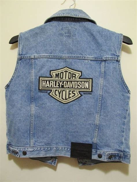 Harley Davidson Womens Blue Denim Jean Sleeveless Vest Jacket Coat M