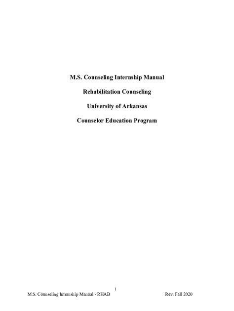 Fillable Online Cned Uark M S Counseling Internship Manual