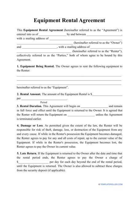 Equipment Rental Agreement Template Fill Out Sign Online And