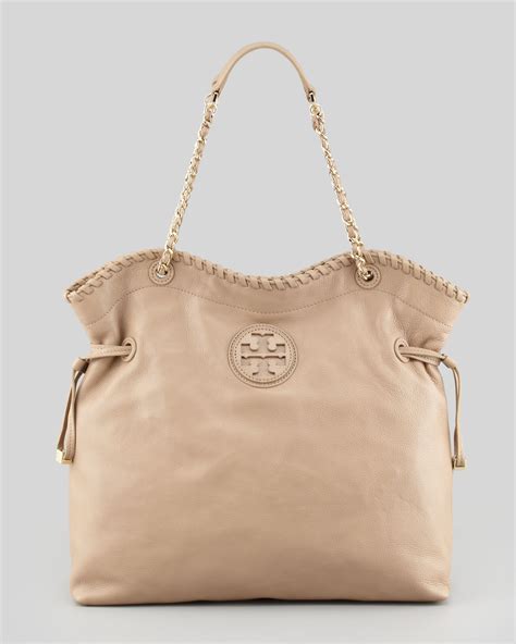 Lyst Tory Burch Marion Slouchy Leather Tote Bag Clay Beige In Brown