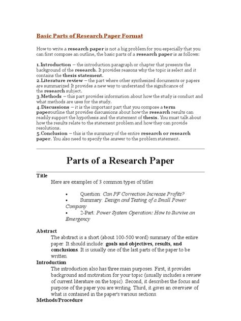 Basic Parts Of Research Paper Format Abstract Summary Academic Publishing