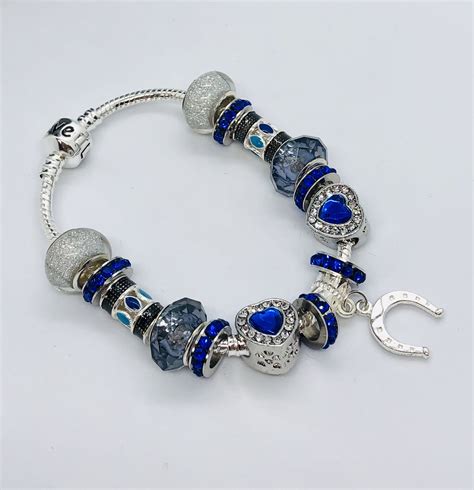 Pandora Like Charm Bracelet, Royal BLUE HEARTS, Lucky HORSESHOE ...