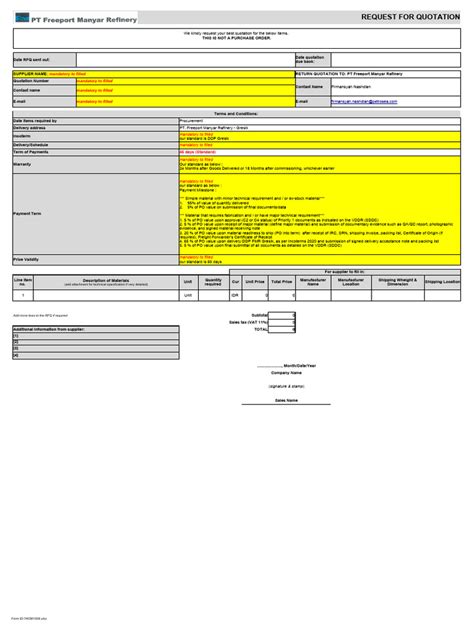 Rfq Template Pdf Receipt Supply Chain Management
