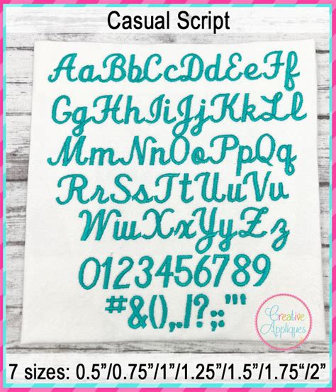 Casual Script Embroidery Font Creative Appliques