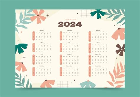 Modèle De Calendrier Plat 2024 Vecteur Premium