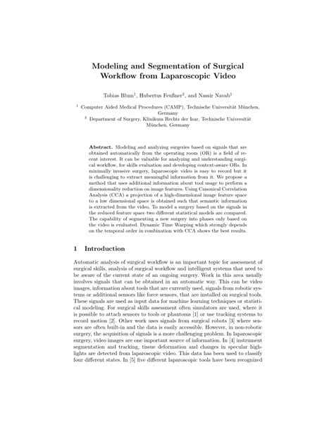 Pdf Modeling And Segmentation Of Surgical Workflow From Laparoscopic Video