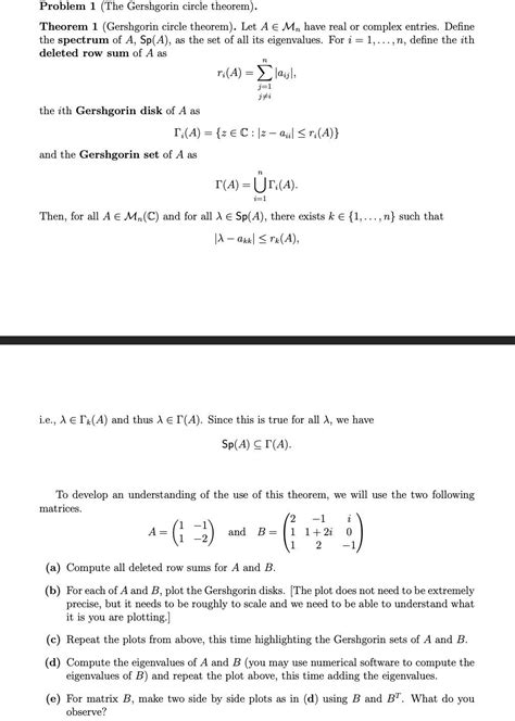 Solved Problem The Gershgorin Circle Theorem Theorem Chegg