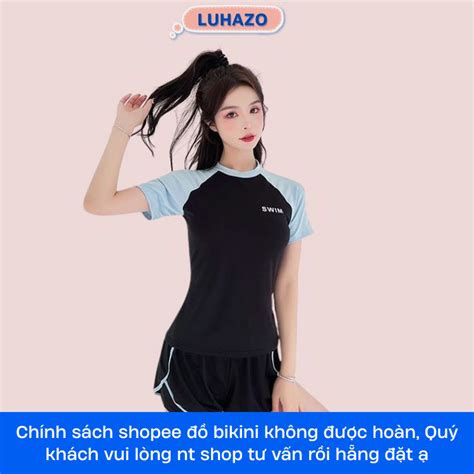 Đồ bơi Bikini nữ LUHAZO kín đáo Đùi 2022 ngắn Tay đi biển 2 mảnh bigsize du lịch Đẹp Co Giãn