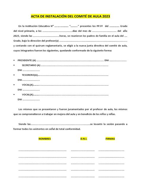 Acta De Conformación De Comité De Aula Pdf Gobierno