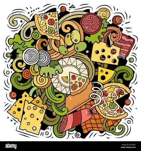 Pizza Cartoon Doodle Illustration Funny Creative Vector Background