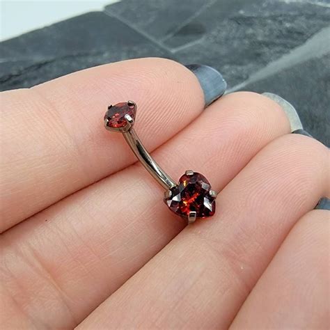 Small Dainty Prong Set Red Cubic Zirconia Heart Belly Button Ring