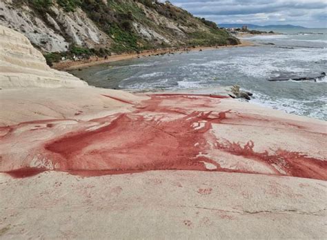 Scala Dei Turchi Famous White Cliffs In Italy Streaked Red By