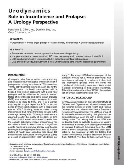 Urodynamics Role In Incontinence And Prolapse A Urology Perspective