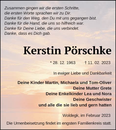 Traueranzeigen von Kerstin Pörschke Trauer Nordkurier