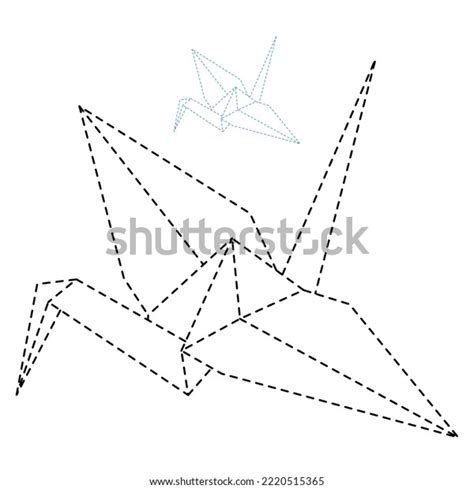 Set Origami Crane Vector Outline Dashed Stock Vector Royalty Free