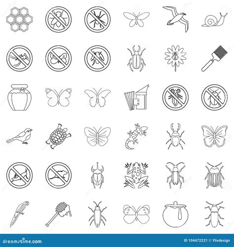 Iconos Fijados Estilo Del Insecto Del Esquema Ilustraci N Del Vector