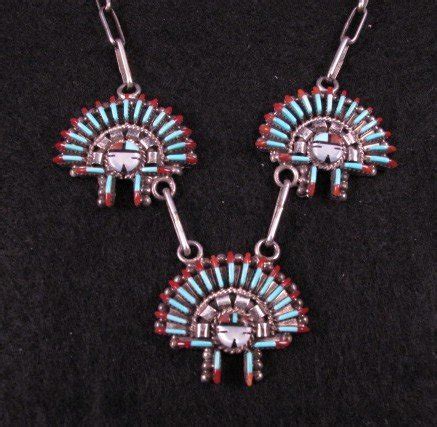 Zuni Needlepoint Sun Face Headress Necklace Earrings Set Ed Cooeyate