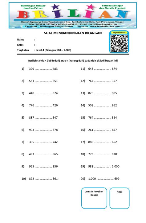 Soal Memberi Tanda Lebih Dari Dan Kurang Dari Kelas 2 Sd Level 4