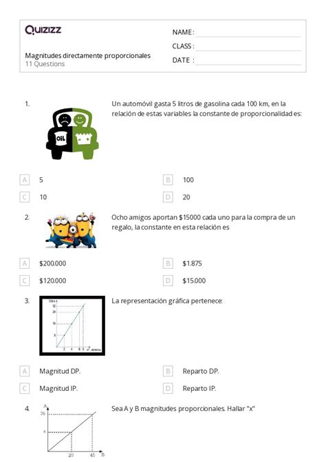 50 Relaciones Proporcionales Hojas De Trabajo Para Grado 7 En Quizizz