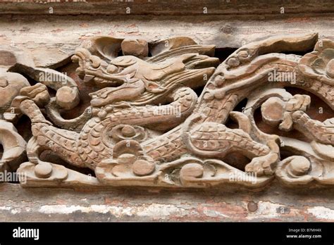 Wooden Carving Of A Dragon At Chenghuang Miao Tao Temple In Xian In