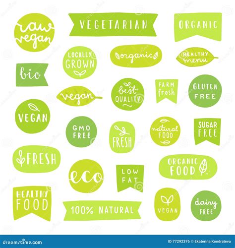 Big Set Of Healthy Food Badges Bio Organic Vegan Fresh Etc Stock