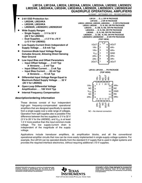 Lm Lm Lm Lm Quadruple Operational Amplifiers