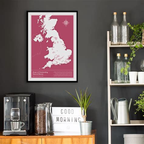 Areas Of Outstanding Natural Beauty Map Art Print Giclee Print Uk