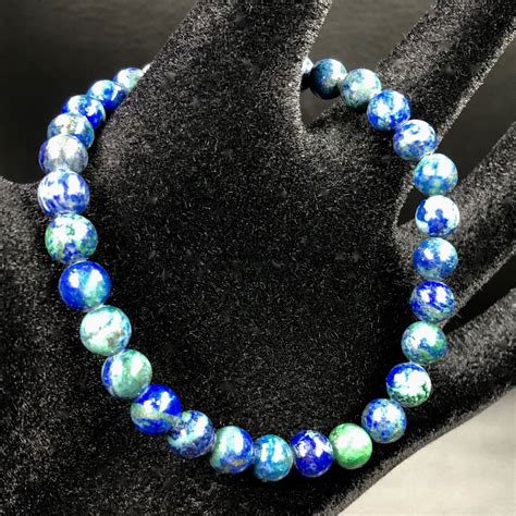 Bracelet azurite malachite du Congo perles 6mm Cœur de Pierres