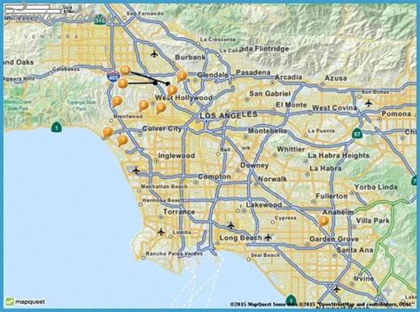 Los Angeles Map Tourist Attractions - TravelsFinders.Com