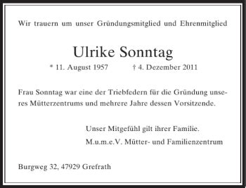 Alle Traueranzeigen für Ulrike Sonntag trauer rp online de