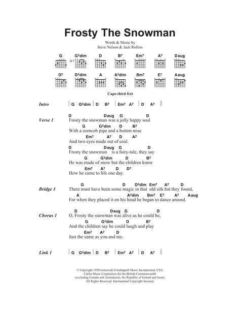 Printable Lyrics To Frosty The Snowman