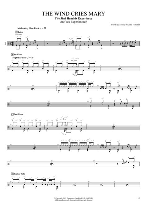 Tablature The Wind Cries Mary De Jimi Hendrix Guitar Pro Full Score