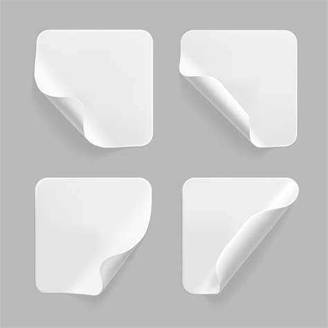 Premium Vector White Square Glued Stickers With Curled Corners Set