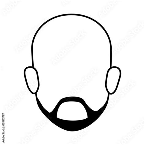 Contour Faceless Front View Bald Man With Beard Vector Illustration