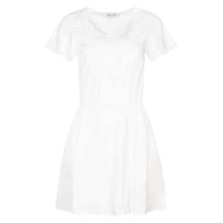 Robe courte blanche unie à coupe évasée col v et à manches courtes